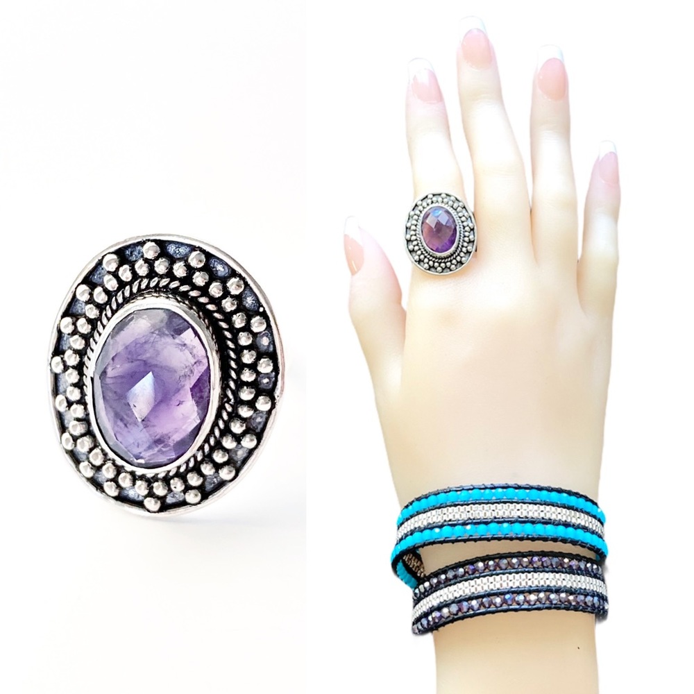 Amethyst Silver Ring Size 8.25 Gemstone Ring
